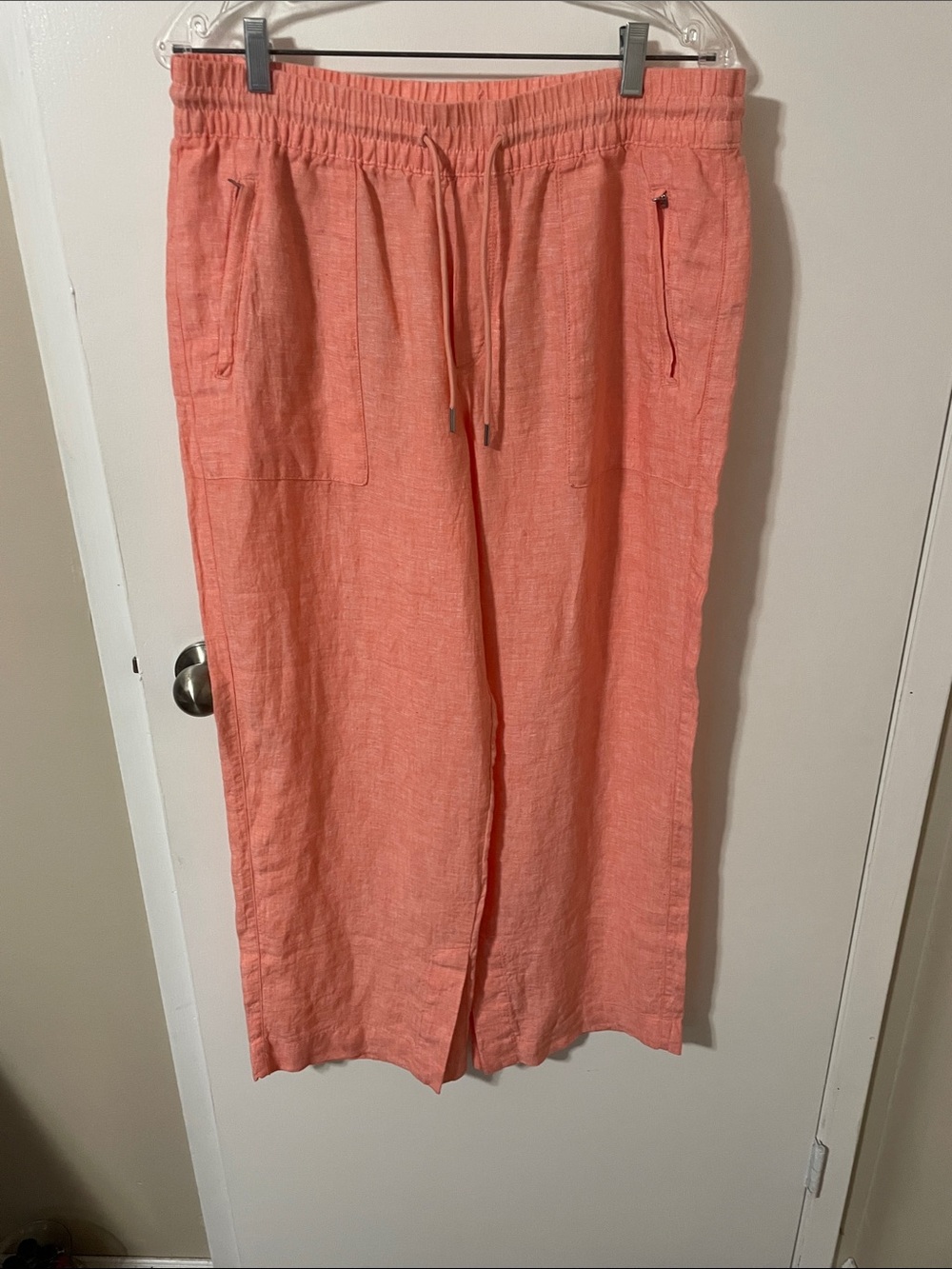Athleta Retreat Linen Wide Leg Pants in Sunset Glow/Coral Size 12P - Picture 2 of 9